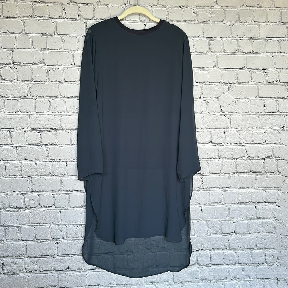 Zara Women’s Sheer High Low Long Sleeve Tunic Top Dark Blue Size XL